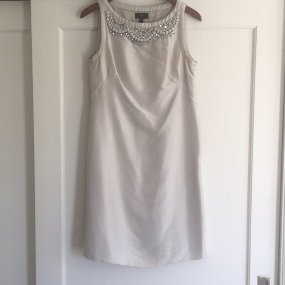 Silver silk Banana Republic dress w/ beaded neck